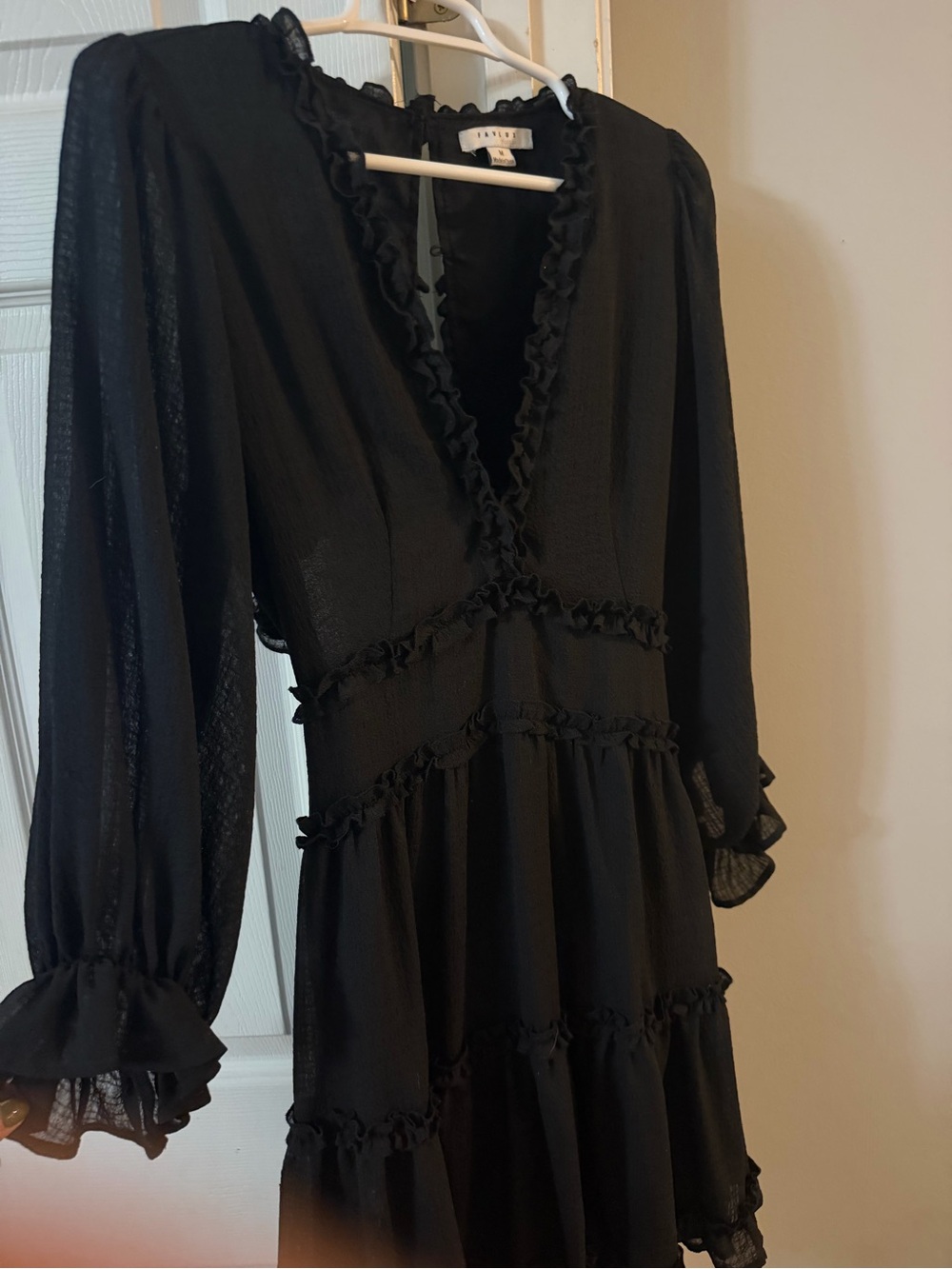 Black Ruffle V-Neck Women's Dress